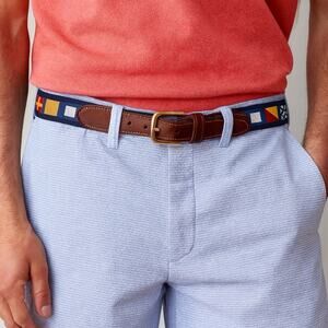 Preston Nautical Signal Flag Belt Mens 36 Made in USA Brass Buckle Leather Trim